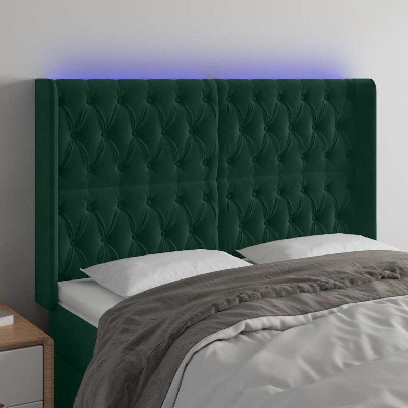 Tête de lit à LED Vert foncé 163x16x118/128 cm Velours 619544619544