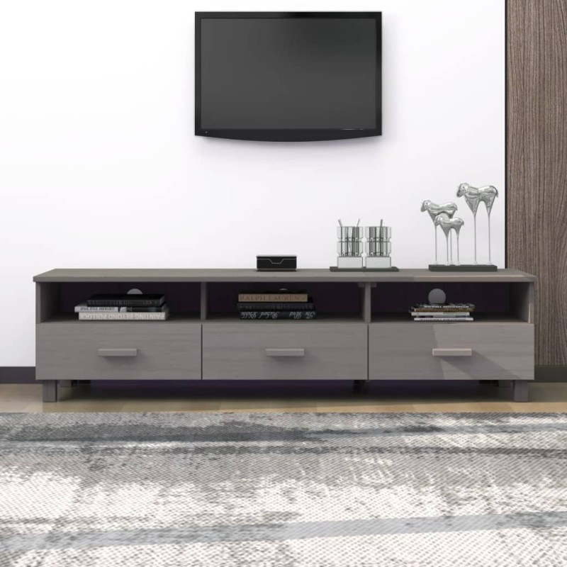 Meuble TV HAMAR Gris clair 158x40x40 cm Bois massif de pin 619575619575