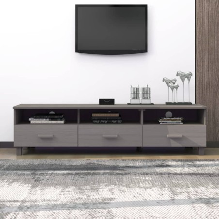 Meuble TV HAMAR Gris clair 158x40x40 cm Bois massif de pin 619575619575