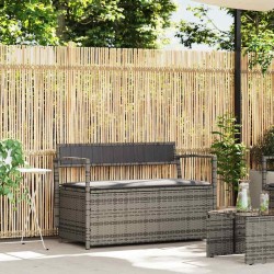Banc de rangement de jardin avec coussin gris résine tressée 619596619596
