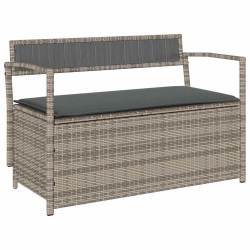 Banc de rangement de jardin avec coussin gris résine tressée 619596619596
