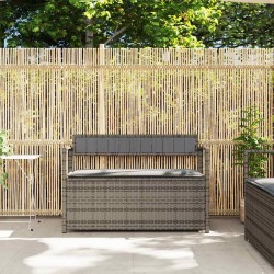 Banc de rangement de jardin avec coussin gris résine tressée 619596619596