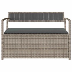 Banc de rangement de jardin avec coussin gris résine tressée 619596619596