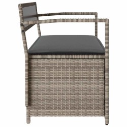 Banc de rangement de jardin avec coussin gris résine tressée 619596619596