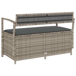 Banc de rangement de jardin avec coussin gris résine tressée 619596619596