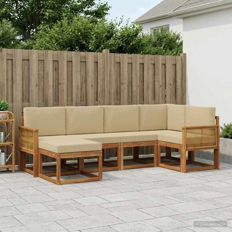 Ensemble de canapés d'extérieur 6 pcs Naturel et Beige 619607619607