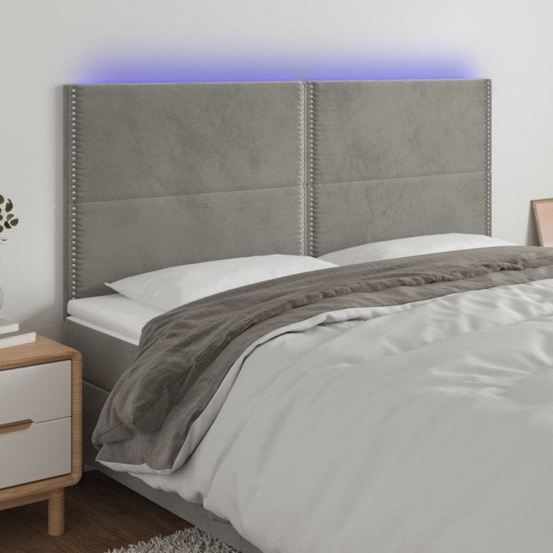 Tête de lit à LED Gris clair 200x5x118/128 cm Velours 619631619631
