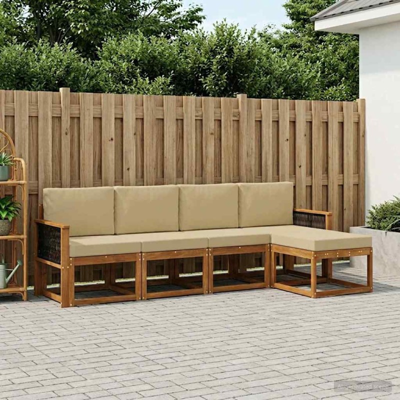 Ensemble de canapés d'extérieur 5 pcs Naturel et Beige 619636619636