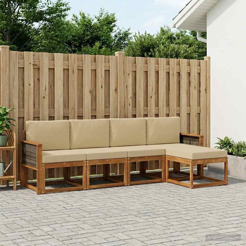 Ensemble de canapés d'extérieur 5 pcs Naturel et Beige 619639619639