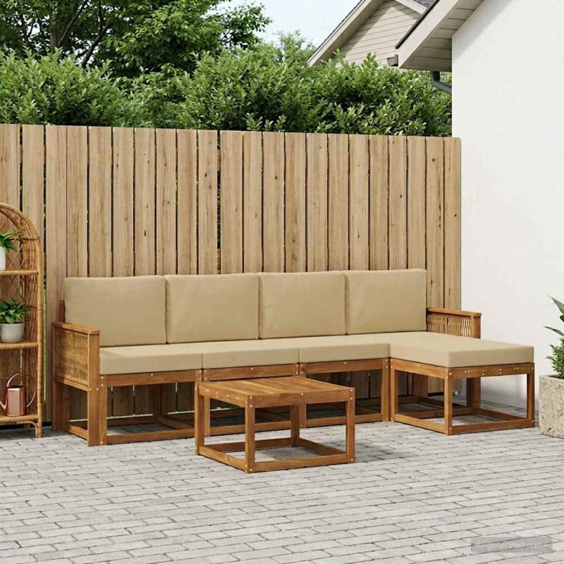 Ensemble de canapés d'extérieur 6 pcs Naturel et Beige 619641619641