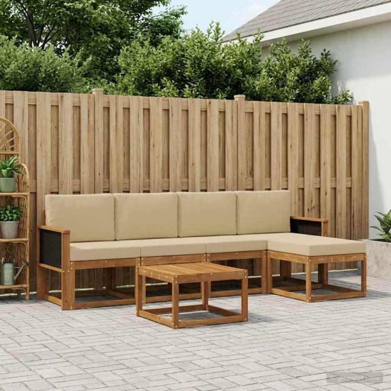 Ensemble de canapés d'extérieur 6 pcs Naturel et Beige 619642619642