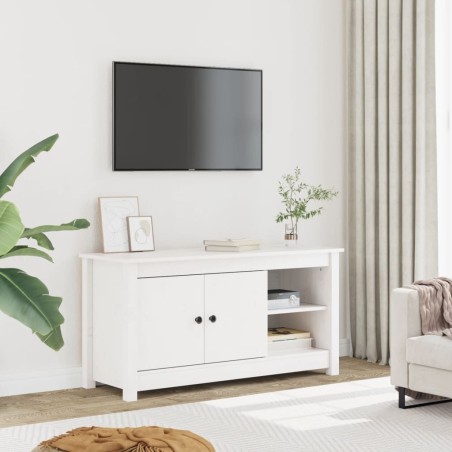 Meuble TV Blanc 103x36,5x52 cm Bois de pin massif 619654619654