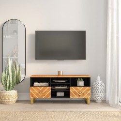 Meuble TV marron et noir 100x33,5x46 cm bois massif de manguier 619656619656