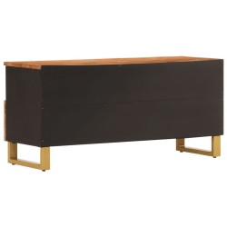 Meuble TV marron et noir 100x33,5x46 cm bois massif de manguier 619656619656