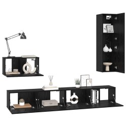 Meuble TV mural 4 pcs Chêne noir Bois d'ingénierie 619683619683
