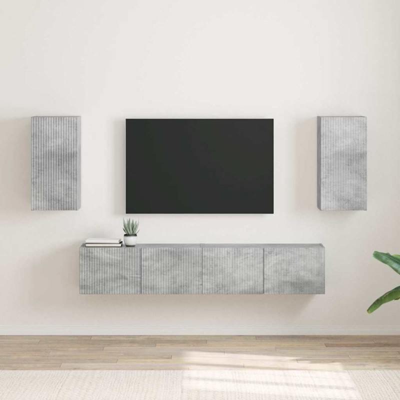 Meuble TV mural 2 pcs Béton 30 x 31 x 60 cm Bois d'ingénierie 619696619696