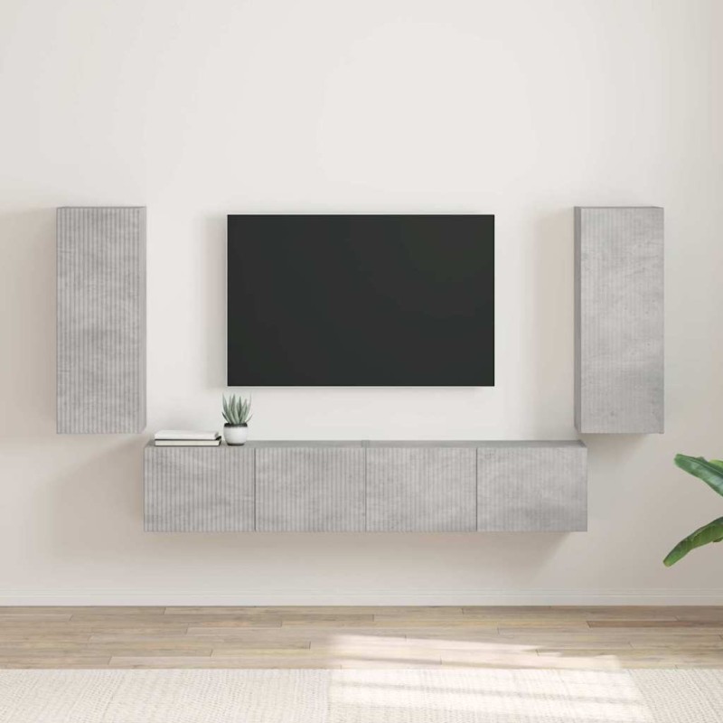 Meuble TV mural 2 pcs Béton 30 x 31 x 80 cm Bois d'ingénierie 619703619703