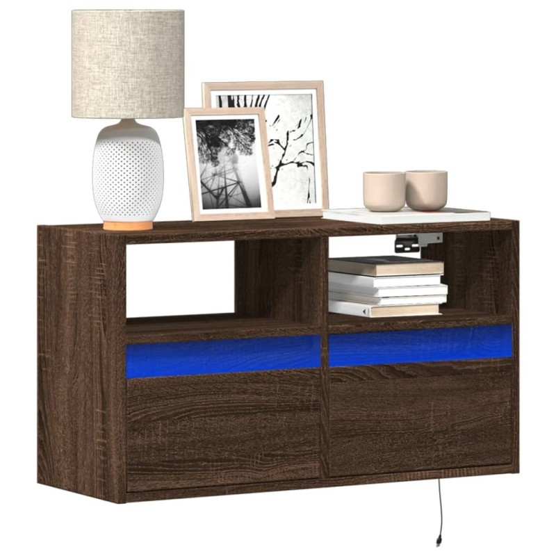 Meuble TV mural avec lumières LED chêne marron 80x31x45 cm 619704619704