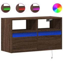 Meuble TV mural avec lumières LED chêne marron 80x31x45 cm 619704619704