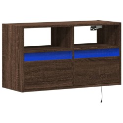Meuble TV mural avec lumières LED chêne marron 80x31x45 cm 619704619704