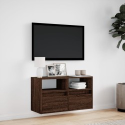 Meuble TV mural avec lumières LED chêne marron 80x31x45 cm 619704619704