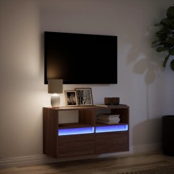 Meuble TV mural avec lumières LED chêne marron 80x31x45 cm 619704619704