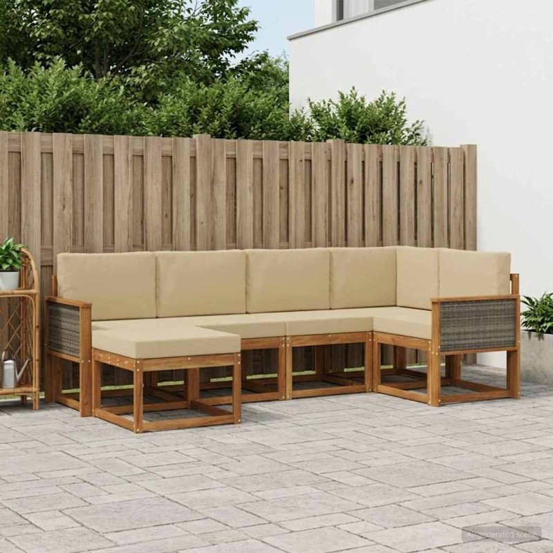 Ensemble de canapés d'extérieur 6 pcs Naturel et Beige 619705619705