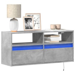 Meuble TV mural avec lumières LED gris béton 100x31x45 cm 619706619706