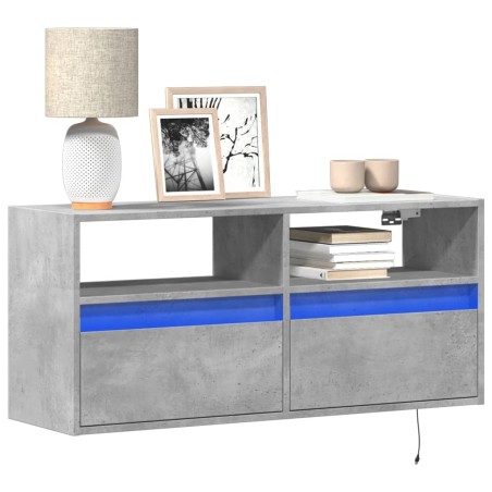Meuble TV mural avec lumières LED gris béton 100x31x45 cm 619706619706