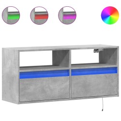 Meuble TV mural avec lumières LED gris béton 100x31x45 cm 619706619706