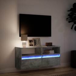 Meuble TV mural avec lumières LED gris béton 100x31x45 cm 619706619706