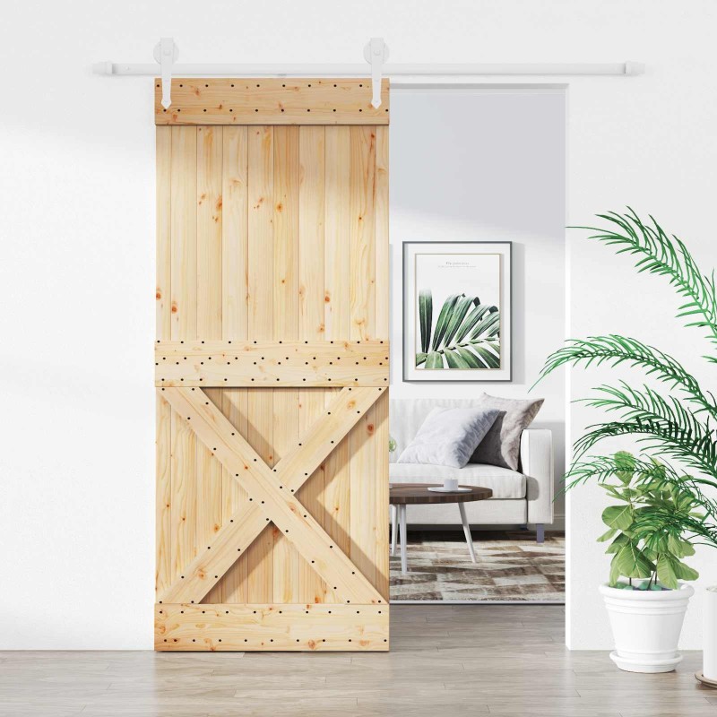 Porte coulissante Naturel et Blanc 100 x 210 cm 619727619727