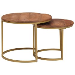 Tables basses gigognes 2 pcs Bois de mangue massif et acier 619741619741