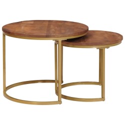 Tables basses gigognes 2 pcs Bois de mangue massif et acier 619741619741