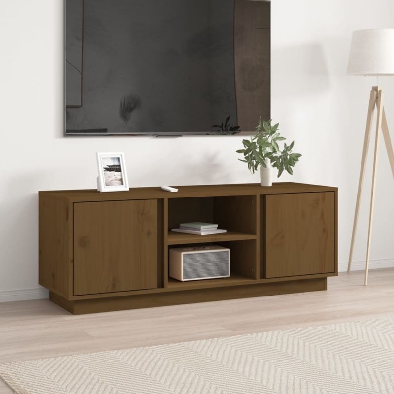 Meuble TV Marron miel 110x35x40,5 cm Bois de pin massif 619748619748