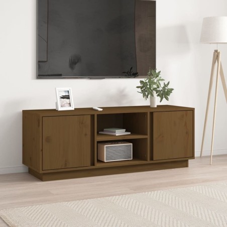 Meuble TV Marron miel 110x35x40,5 cm Bois de pin massif 619748619748