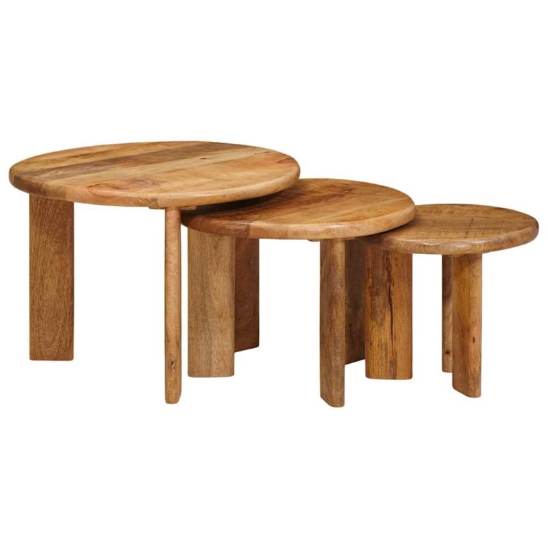Tables basses gigognes 3 pcs Marron Bois de mangue massif 619755619755