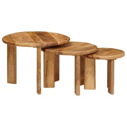 Tables basses gigognes 3 pcs Marron Bois de mangue massif 619755619755