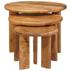 Tables basses gigognes 3 pcs Marron Bois de mangue massif 619755619755