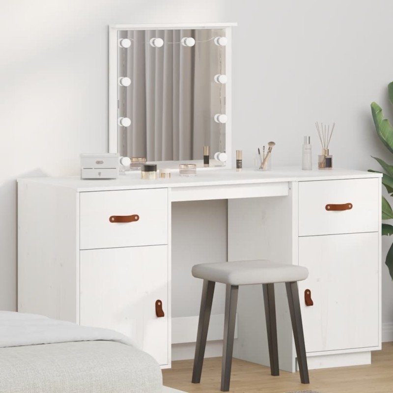 Ensemble de coiffeuse avec LED Blanc Bois de pin solide 619771619771