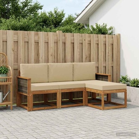 Ensemble de canapés d'extérieur avec coussin 4 pcs Naturel 619777619777