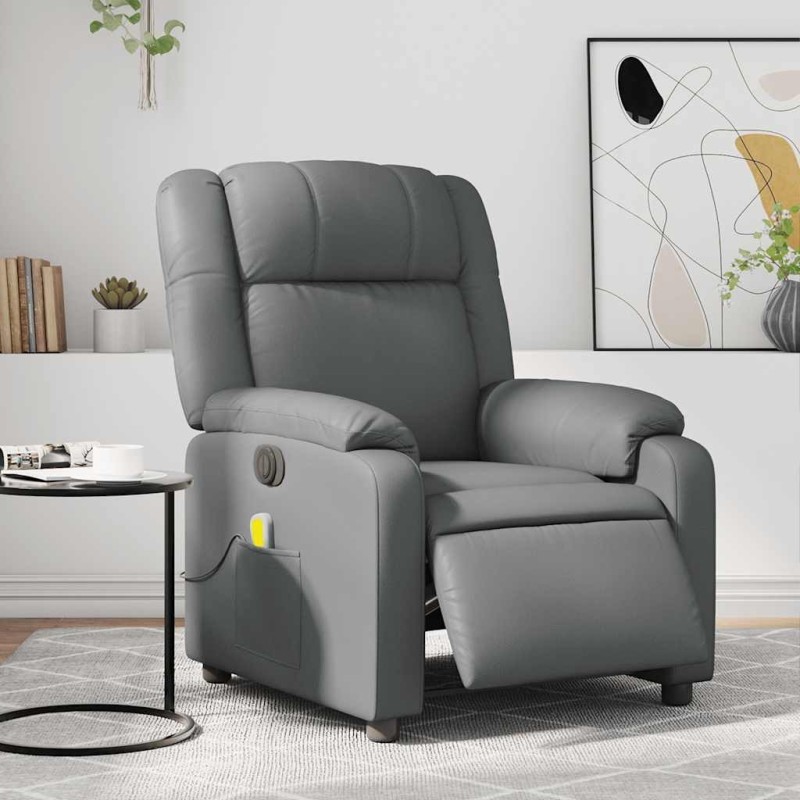 Fauteuil de massage inclinable électrique gris similicuir 619807619807