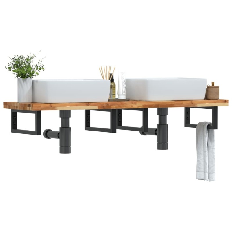 Étagère de vasque murale acier et bois massif d'acacia 619857619857