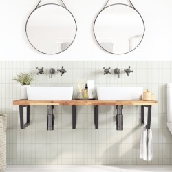 Étagère de vasque murale acier et bois massif d'acacia 619861619861