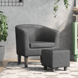 Fauteuil avec repose-pied gris similicuir 619888619888