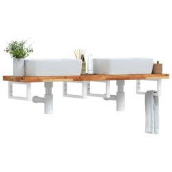 Étagère de vasque murale acier et bois massif d'acacia 619894619894