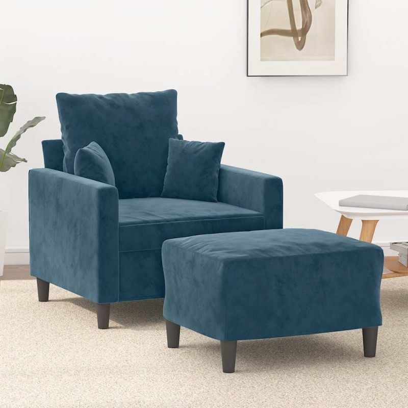 Fauteuil avec repose-pied Bleu 60 cm Velours 619900619900