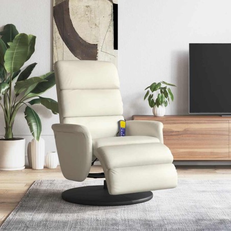 Fauteuil inclinable de massage et repose-pieds crème similicuir 619917619917
