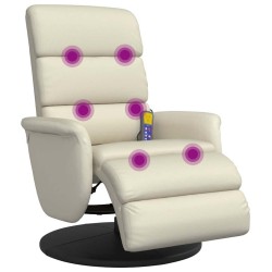 Fauteuil inclinable de massage et repose-pieds crème similicuir 619917619917