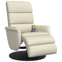 Fauteuil inclinable de massage et repose-pieds crème similicuir 619917619917